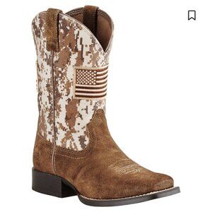Ariat Sport Patriot Western Boot Camo US Flag Square Toe 10019913 Boys Size  12